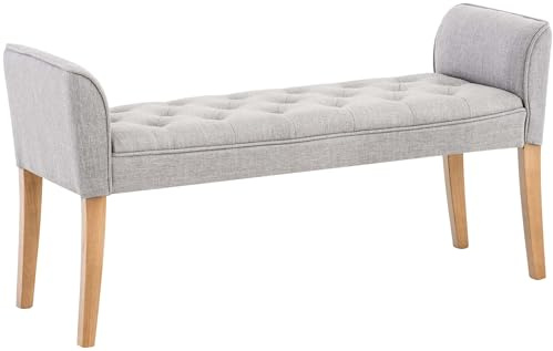 CLP Banquette Cleopatra en Tissu I Banc Rembourré avec Accoudoirs Style Chesterfiled I Piétement en Bois I Banquette Capitonnée 133 x 64 x 43cm, Couleur:Gris Clair, Couleur du Cadre:Antique Clair