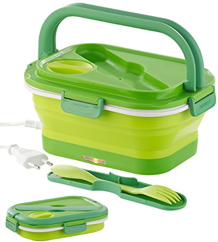 Rosenstein & Söhne Thermobox: Faltbare elektrische Thermo-Lunchbox mit Multifunktions-Besteck, 0,8 l (Wärmebox Essen elektrisch, Speisenwärmer, Safe)