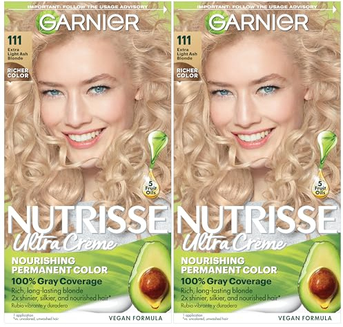 Garnier Nutrisse Ultra Crème Hair Color, Permanent Hair Dye with 100% Gray Coverage, Vegan & Cruelty-Free, 111 Extra-Light Ash Blonde (White Chocolate), 2 Count