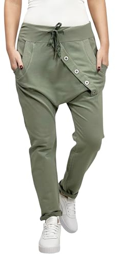 Mississhop 295 Damen Hose Sweatpants Jogginghose Baumwolle Freizeithose Boyfriend Sporthose Oliv