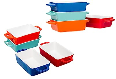 Invero 8x Set of Mini Stoneware Rectangular Coloured Small Oven to Table Baking Dish Ideal for Lasagne, Pies, Casserole, Tapas and more