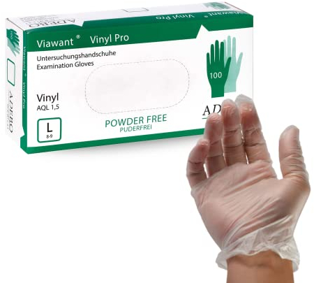 Vinylhandschuhe 100 Stück | L | Einweghandschuhe Vinyl Handschuhe Sehr tastsensibel – Stabil, Puderfrei & Latexfrei – Reißfeste Gummihandschuhe | Gr. XS, S, M, L, XL