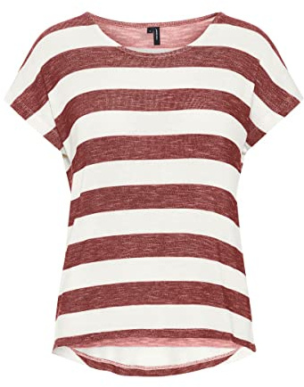 Vero Moda NOS Donna Vmwide Stripe S/l Top Noos T-Shirt Not Applicable, Rote und Weiße Streifen, S