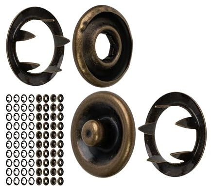 Näh-freie Druckknöpfe Set, Ø 10 mm aussen, 20 Paare, in Bronze, aus Messing, Kit ohne Zange, Druckknopf für Bekleidung, Bastelarbeiten, DIY Projekt, Zackenring Druck Knopf, Reparatur Knöpfe Nähzubehör