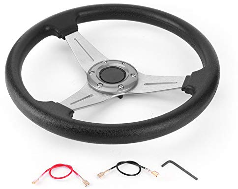 Lenkrad, 350mm 14in Racing Car Drifting Sport Nachrüstung Lenkrad Aluminiumlegierung PU Ersatz Universal Modified Accessory(Silber) für Racing Lenkrad Drifting Lenkrad Sport Lenkrad 14in Lenkrad Nachr