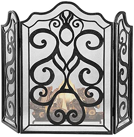FUFU Ecran de Cheminée 3 PCS Écran de cheminée décoratif, Grille Pare-étincelles pour cheminée en Fer, écran de cheminée à 3 Panneaux de Protection pour poêle et cheminée, 123 x 93 cm, Noir Protection