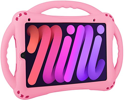 TopEsct Kinder-Schutzhülle für iPad mini 7 (A17 Pro) 2024/iPad Mini6 2021, stoßfeste Silikonhülle mit Griff, Ständer für iPad mini 6./7. Generation, Rosa