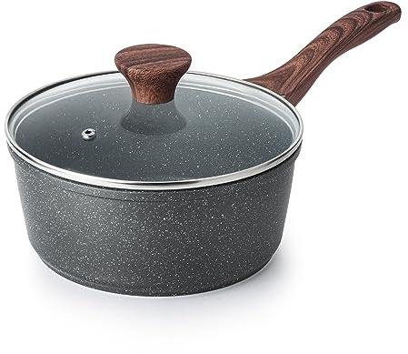 SENSARTE Nonstick Saucepan with Lid, 1.5 Quarts Small Pot with Swiss Granite Coating, Stay-cool Handle, Multipurpose Handy Sauce Pot Small Kitchen Cooking Pot, Induction Comptable, PFOA Free
