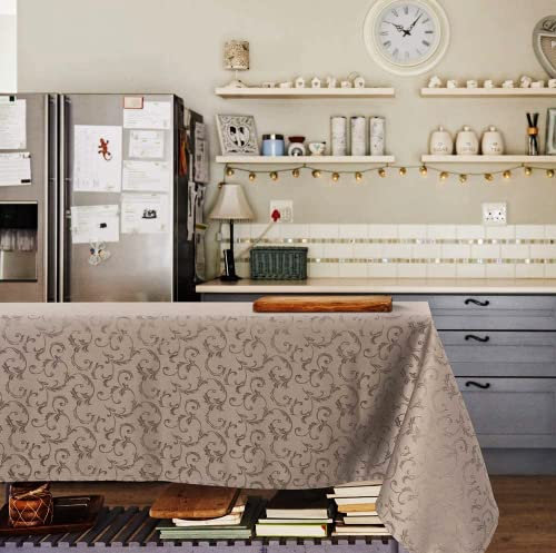 Riad Arredo Tovaglia di Natale Antimacchia Tessuto Jacquard Elengante Christmas Natalizia Moderna Idrorepellente (Tortora, 140x180 cm)