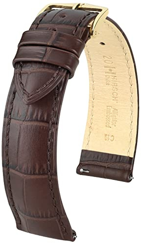 HIRSCH Uhren-Armband Duke M - Uhr-Band aus italienischem Kalbs-Leder mit Alligator-Prägung - Braun - 12 mm