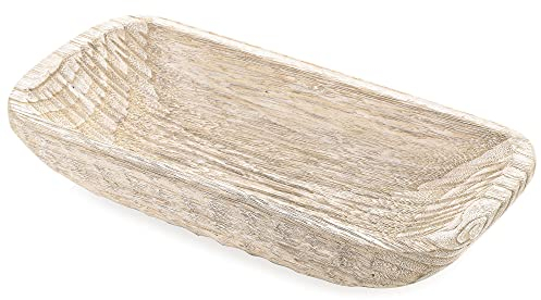 Hanobe Holzschale Deko Holztablett Dekoschale: Tablett Rechteckig Schlüsselschale Holz Laenglich 42cm Schlüssel Schale Kerzen Teller Obstschale Tisch Dekotablett Weiß