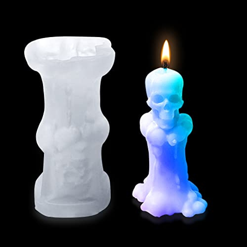 Zayookey Crâne Moules à Bougies en Silicone Pilier Moule Tête de Mort Moule en Résine pour Moules à Savon Époxy de Coulée Candle Mold DIY Décoration de la Maison Artisanat