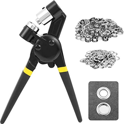 Dyna-Living Eyelet Punch Kit 12mm 1/2 Inch Grommet Pliers Hole Handheld Grommets Eyelets and Press Tool with 500pcs for Fabric, Tarpaulin, Belts, Poster, Canvas, Silver Grommets