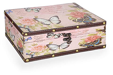 SUMNACON Aufbewahrungsbox aus PU-Leder, dekorative Schmuckbox, Andenken-Organizer, rechteckige Aufbewahrungsbox für Schmuck, Schatz, Andenken (Schmetterlingsmuster)