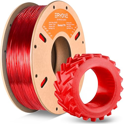 ERYONE TPU Filament 1.75mm, 3D Drucker Filament,Flexible TPU Filament, TPU 95A, Maßgenauigkeit +/- 0,03 mm, 1kg 1 Spule, Transparent rot