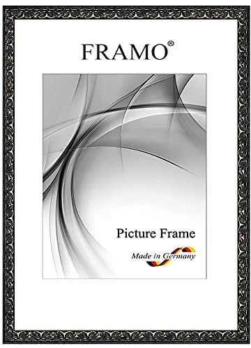 Framo Marco de fotos barroco de 40 x 60 cm, de madera maciza, color negro y plata, color a elegir, marco antiguo retro N°112