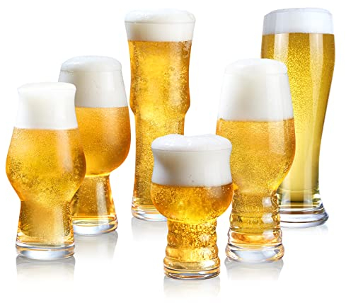 KING CRYSTAL Juego de 6 vasos de cerveza mixtos, hechos de cristal sin plomo, vasos de cerveza modernos, vasos de cerveza premium para cerveza de calidad profesional o cerveza artesanal, vasos de