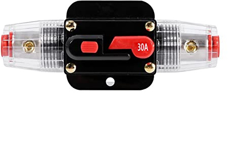 KFZ Sicherungshalter Automatiksicherungshalter 12V-24V DC Inline Auto Leistungsschalter Sicherung KFZ Manuellen Reset Schalter Auto Schutzschalter für Car Audio Solar Inverter Systemschutz (30A)