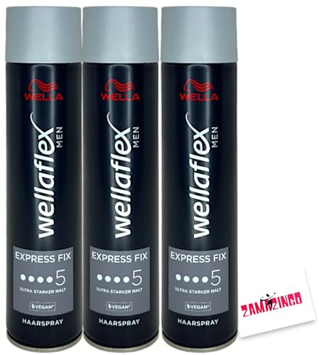 Wella Wellaflex Haarspray Men Express Fix Ultra Starker Halt 250ml | Haarspray für ultra starken Halt | Erhält den Style bis zu 48H inkl. Zama4Zingo Karte (3er Pack, Haarspray)