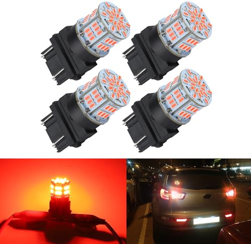 iFunyLED 4PCS 3157 LED Bulb Brake Tail Light 12V-24V Super Bright 3156 3056 3057 3047 4157 LED Replacement Light Kit Set for Car Tail Brake Lights - Brilliant Red