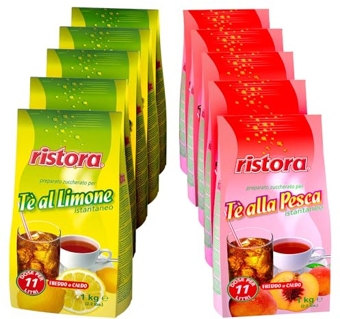 SET Ristora Tè al Limone istantaneo 5 kg CON Ristora Preparato Istantaneo per Tè alla Pesca, 5kg