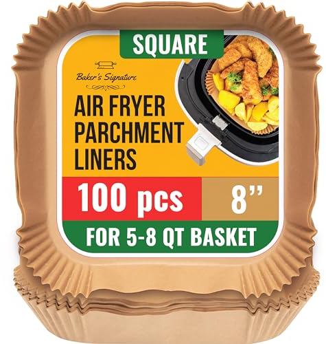 Airfryer Backpapier 100 Stück - 20-24 cm - Ungebleichte, Antihaft, Wasserdicht, Ölfest Backpapier für Heißluftfritteuse für 4,5L-8L Körbe heißluftfritteuse, Ideal für Ofen, Pfannen und Backen