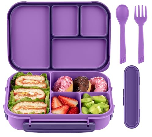 Amathley Lunch Box Kids,Bento Box Adult,Leakproof Lunch Containers for Adults/Kids/Toddler,1200ML-4 Compartments bento Lunch box with Utensil,Microwave & Dishwasher & Freezer Safe (Purple)