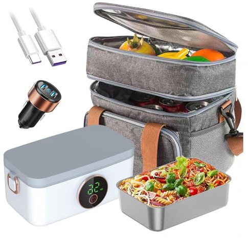 Portapranzo riscaldato, Portapranzo Ricaricabile e Senza Fili con Funzione di Riscaldamento a 5 Marce, Portapranzo Portatile e Alimentato a Batteria da 16000 mAh per Lavoro e Scuola