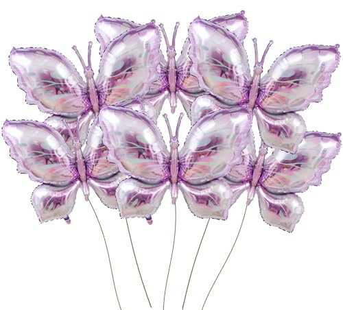 Finypa Palloncini a farfalla viola, 6 pezzi, 101,6 cm, rosa, viola, in Mylar, per decorazioni per baby shower, feste a tema farfalla, matrimoni, feste di compleanno, forniture