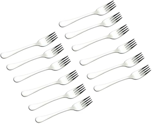 Tradineur - Pack de 12 Tenedores Lunch de Acero Inoxidable, Cubiertos clásicos para Postre, Tarta, Helado, Aptos para lavavajillas - 14,5 cm