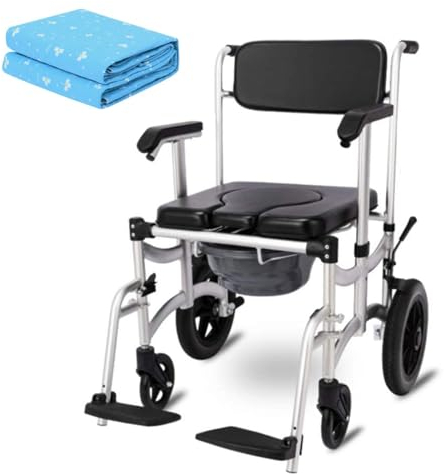 LIBRACTA Toilettenrollstuhl Mit Washable Bed Pads Kommodenstuhl Mit Armlehne Und Rückenlehne Nachtstuhl Mit Rollen Duschstuhl Mobilitätshilfe