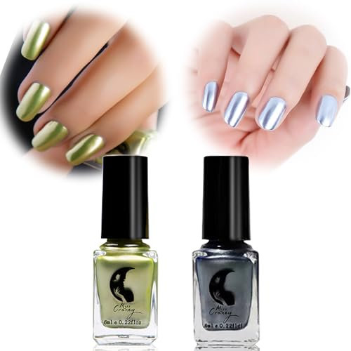 Metal Nail Polish Mirror Green Blue Nail Varnish-Mirror Effect Chrome Glitter Nail Polish Set-Metallic Nail Polish Long Lasting Quick Drying No Uv Needed-At Home Manicure