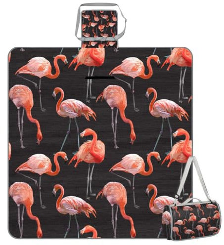 Mularoka Flamingo-Picknickdecke, wasserdicht, sanddicht, faltbar, Stranddecke, 150 x 145 cm, extra groß, tragbar, waschbar, Outdoor-Matte für Camping, Park, Gras, Wandern, Reisen
