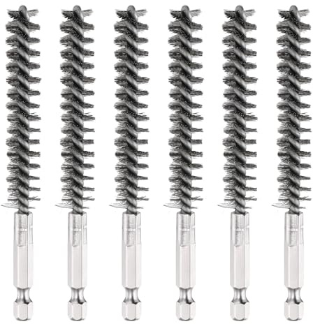 PATIKIL 10mm Dia Bore Brush, 6Pcs Stainless Steel Twisted Wire Cleaning Brush Pipe Cleaner with 1/4 Inch Hex Shank for Tubes, Ports, Bearings, Drill Driver, Silver Tone