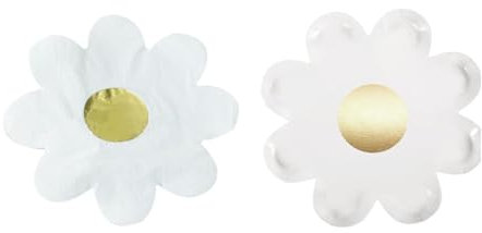 Xiciki Assiettes Marguerite-en Carton 40Pcs à Thème Marguerite avec Papier de Soie et Estampage Aluminium pour Anniversaire et Mariage