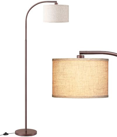 EDISHINE LED Floor Lamp, 63 Standing Lamp with Adjustable Linen Shade, Brown Metal Arc Light Pole, Modern Simple Reading Light for Living Room, Lounge, E27 Socket, LED Bulb Included