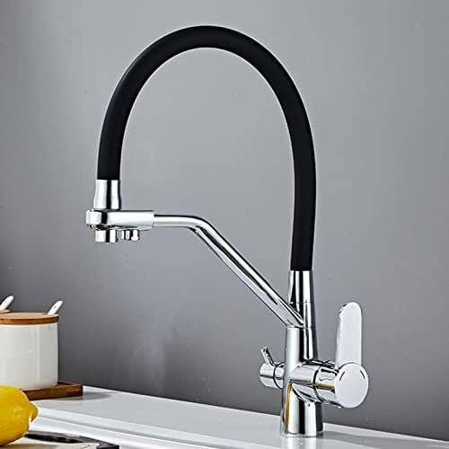 3 Way Kitchen Mixer Tap with Flexible Faucet Sprayer and Drinking Water Purifier High Arc Water Filter Purifier Tap in White/Chrome