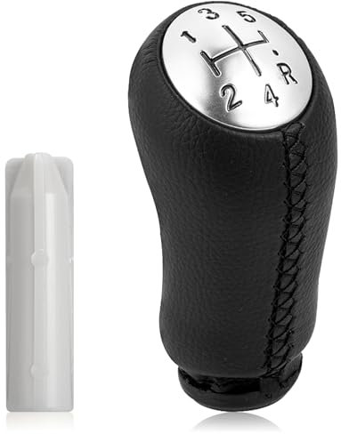 5 Vitesses Pommeau de Levier de Vitesse, Noir Cuir, avec Adaptateur, Levier de Vitesse pour Renault Clio III 2005-09, pour Megane 2 Laguna 2 2003-09, pour Clio 4 2012-19, pour Scénic II 2003-2006