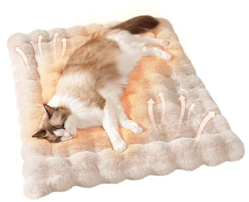 SOMAHE Cat Bed Mat, Soft Plush Faux Fur Kneading Pet Bed, Machine Washable Cat Sleeping Pad for Indoor Cats & Kittens, Non-Slip Fluffy Cat Rug for Couch Sofa Floor, 23x15 Inch White