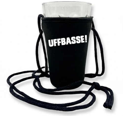 UFFBASSE! Dubbeglashalter - Der Pfälzer Schorlehalter zum umhängen, passend für ein 0,5 L Dubbeglas aus der Pfalz (Schwarz)