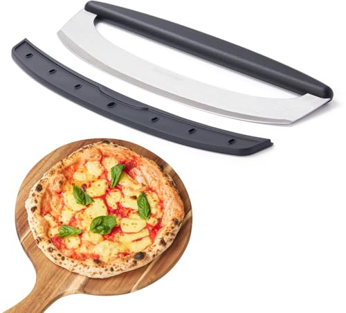 ROCKSHEAT Pizza Cutter Rocker Blade, Sharp 14.3 Stainless Steel Pizza Slicer Knife with Blade Cover, Professional Pizza Knife for Kitchen Tool, Dishwasher Safe