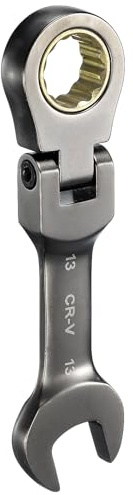 QUARKZMAN Llave Combinada de Trinquete con Cabeza Flexible 13mm Métrica 72 Dientes Acero CR-V Niquelado Llave de Trinquete de Cabeza Flexible para Tuercas y Pernos
