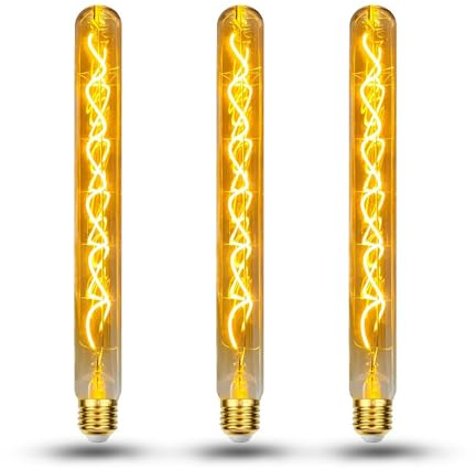 HUSTUNG E27 LED Vintage Dimmbar, Edison Vintage Glühbirne E27 LED Warmweiss 4W T30 30CM Länge, Edison Birne Retro Lampe Ideal für Nostalgie und Retro Beleuchtung - Bernstein Glas - 3 Stück
