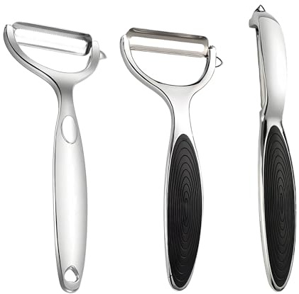3 PCS Potato Peelers for Kitchen, Vegetable Peeler Julienne Slicer with Non-Slip Handle & Sharp Blade, Stainless Steel Y & I Shapes Swivel Peeler Peeling Tool for Fruit Carrot Eggplant Cucumber