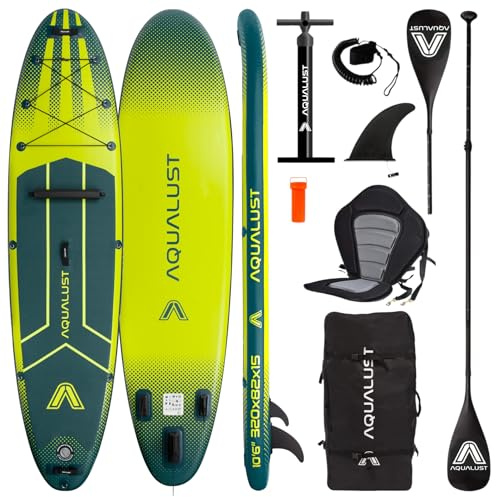 AQUALUST 10.6 - Planche de stand up paddle gonflable - 320 cm - Sup 150 kg - Vert - (kit de planche + pagaie de kayak + siège de luxe)