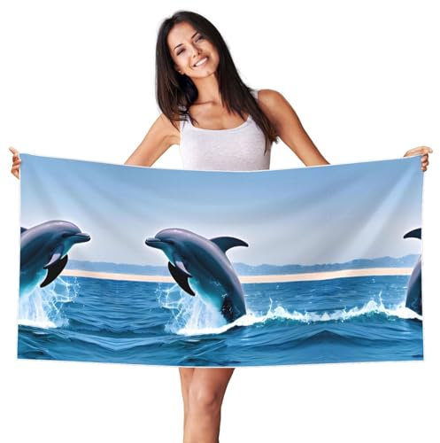 PHAYAH Jumping Up Dolphins Beach Towel Quick Dry Lightweight Thin Bathroom Bath Pool Swim Towels Sand Free Beach Accessories