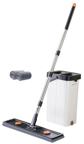 FLCPJGV Kit de trapeador y balde con de escurrido, trapeador autolimpiable para el hogar, 2 Almohadillas de 40 Cm, Individual