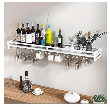 ZCXMNL Weinregal zur Wandmontage mit Weinglashalter, hängendes Weinregal, moderner minimalistischer Stil, Metall, Weinregal, Esszimmer, Küche, Wohnzimmer, Bar, dekorativer Weinschrank (Weiß, 100 x 20