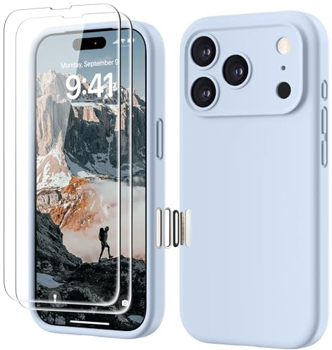 GOODVISH for iPhone 17 Pro Case Silicone, [2X Screen Protectors], Blue Grey | Full Body&Camera Protection, Premium Liquid Silicone, Shockproof Phone Case, Soft Touch&Anti-Scratch Microfiber Lining Cover
