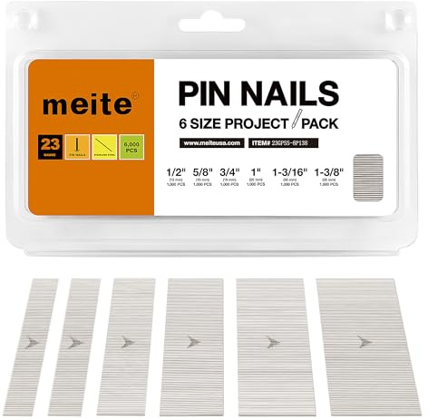 meite Clavos Pin 23GA Sin Cabeza 12-35 mm, 6.000 Unidades, Juego 6 en 1 de Clavos Acero inoxidable 304 Calibre 23, Clavos para Pistola de Pines, Carpintería, Molduras y Marcos